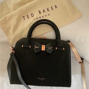 Ted Baker London Black Bovine Leather Bow/Rose Gold Bowler handbag/crossbody